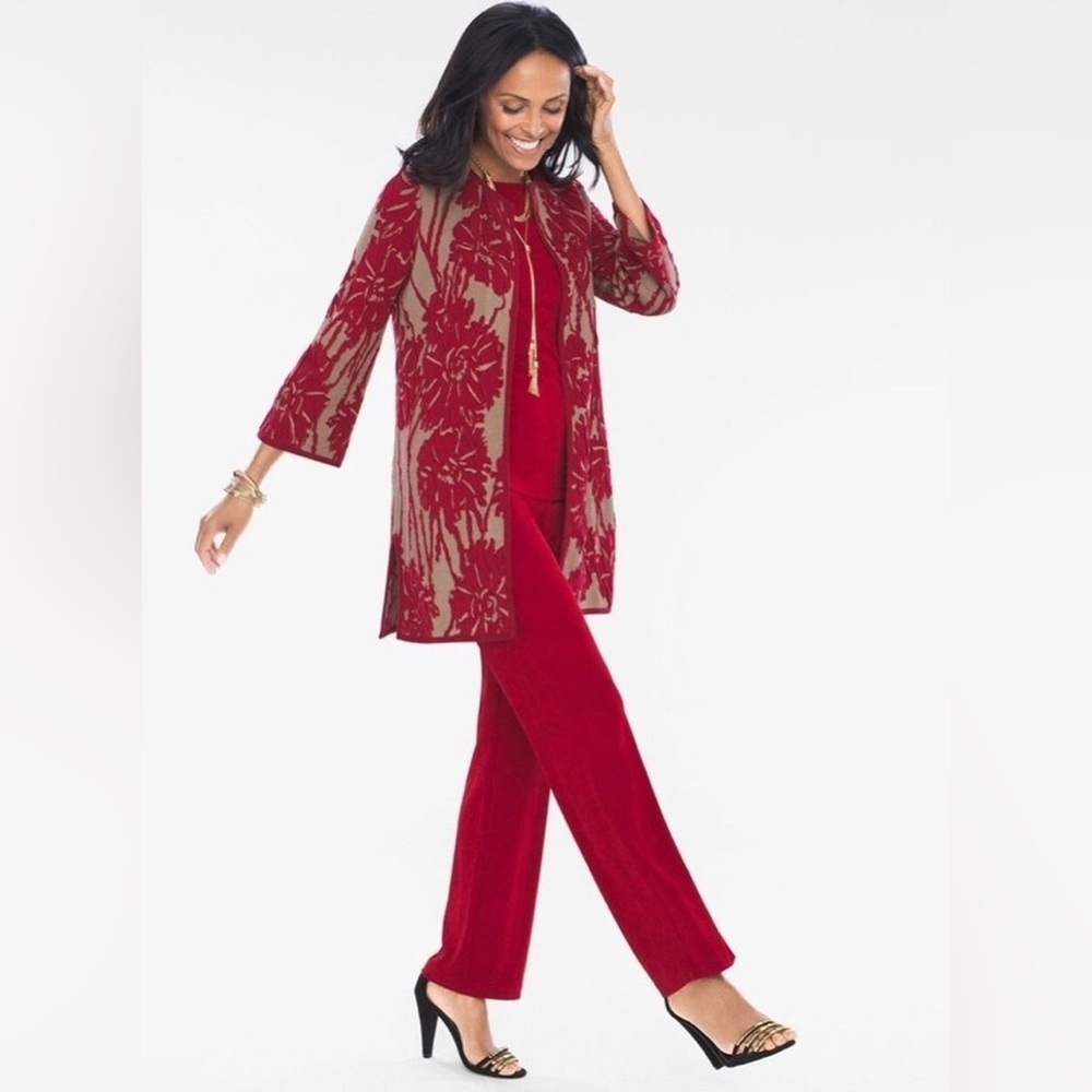 Chico’s Travelers Collection Exploded Floral KIMONO DUSTER Size 2 (12 Large)